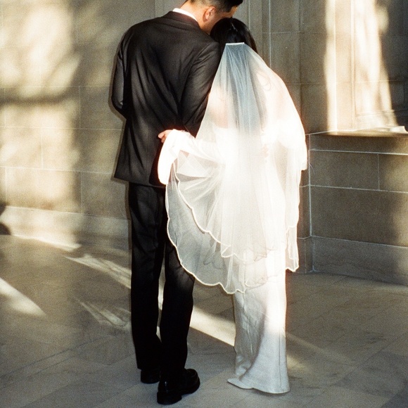 Etsy Light Ivory Pearl scalloped veil with blusher (30" and 40") - Picture 6 of 7